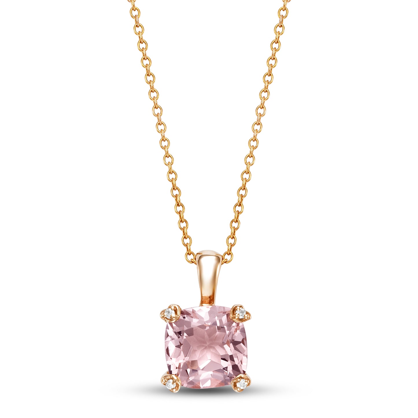 14k Rose Gold Cushion Morganite Diamond VS Pendant Necklace