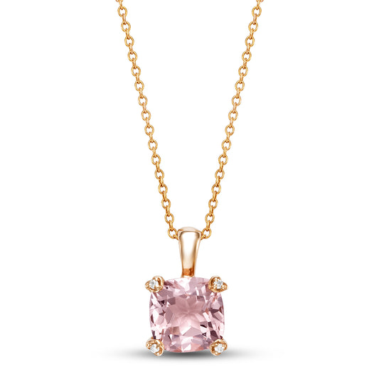 14k Rose Gold Cushion Morganite Diamond VS Pendant Necklace