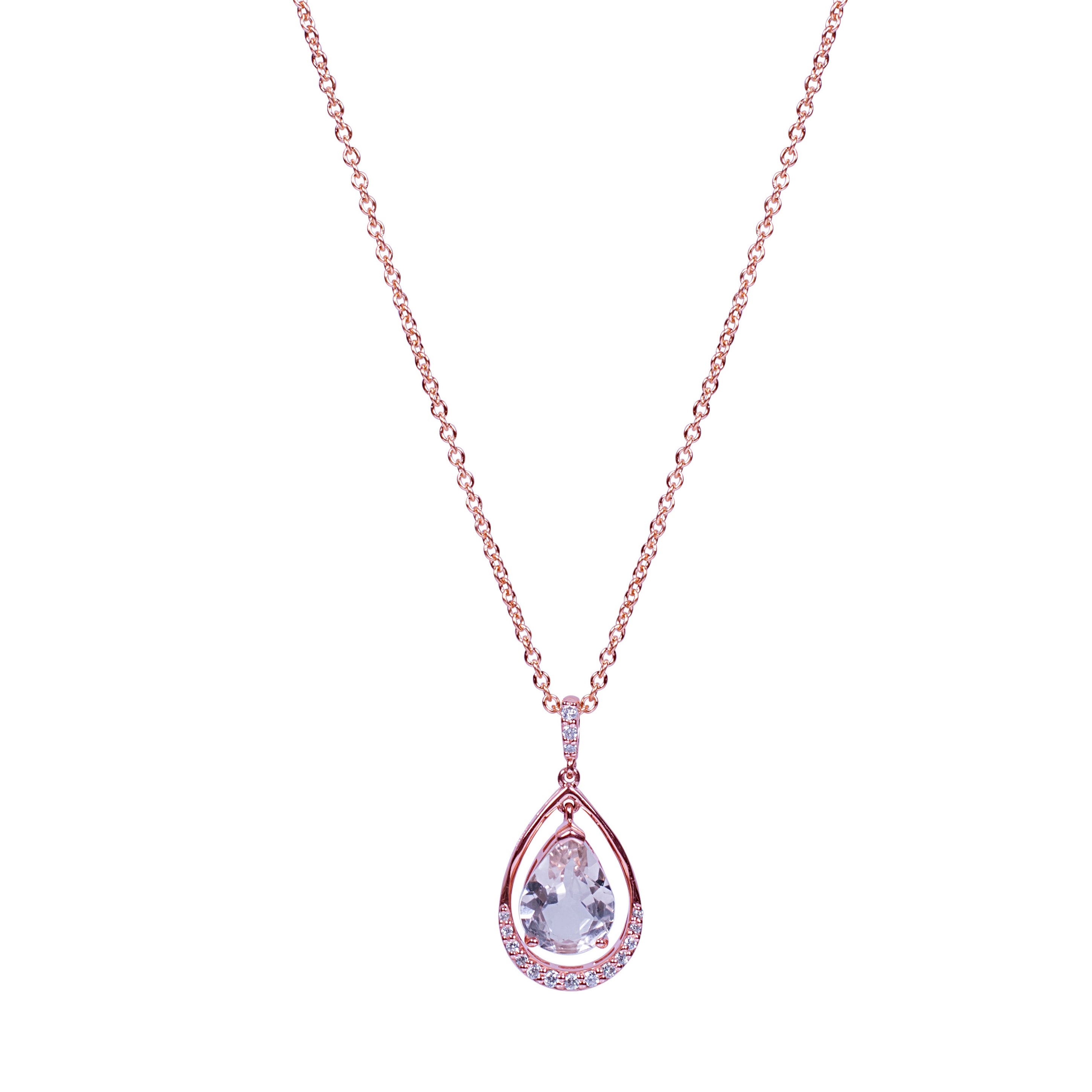 14k Rose Gold Diamond and Morganite Pendant Necklace