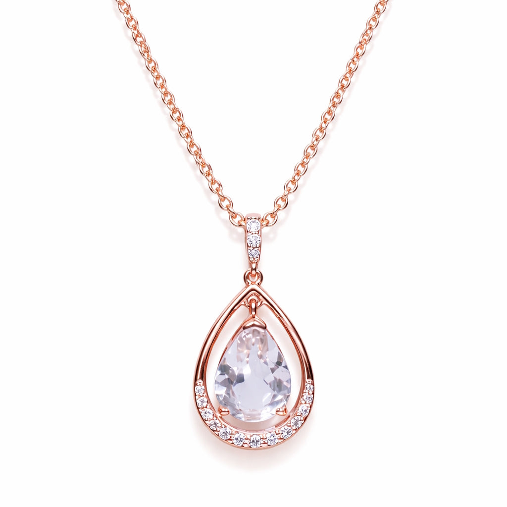 14k Rose Gold Diamond and Morganite Pendant Necklace