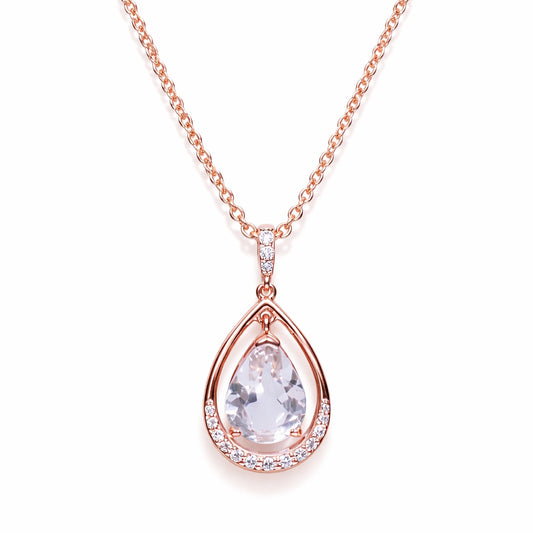 14k Rose Gold Diamond and Morganite Pendant Necklace
