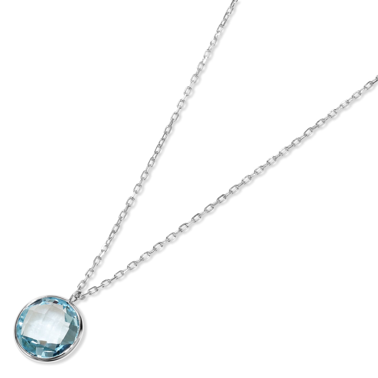 14k White Gold Topaz Round Bezel Pendant Necklace