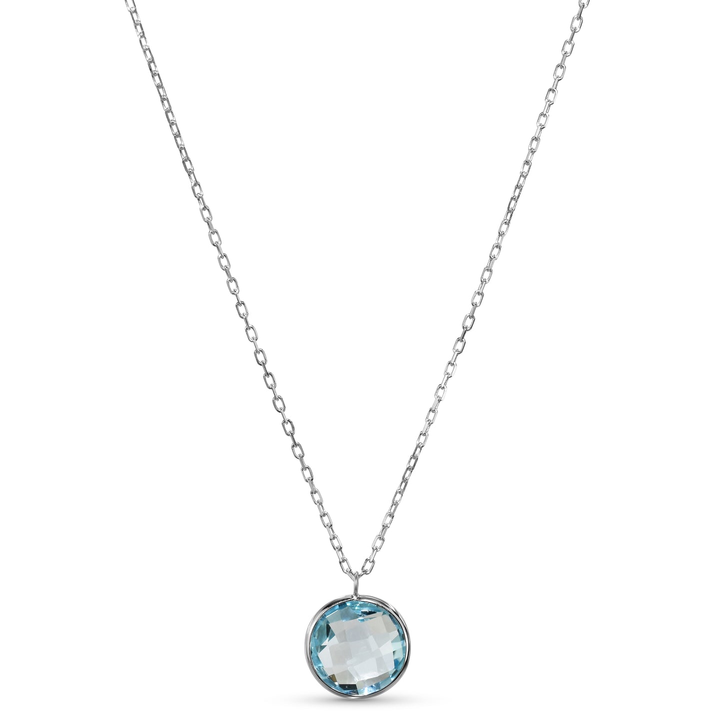 14k White Gold Topaz Round Bezel Pendant Necklace