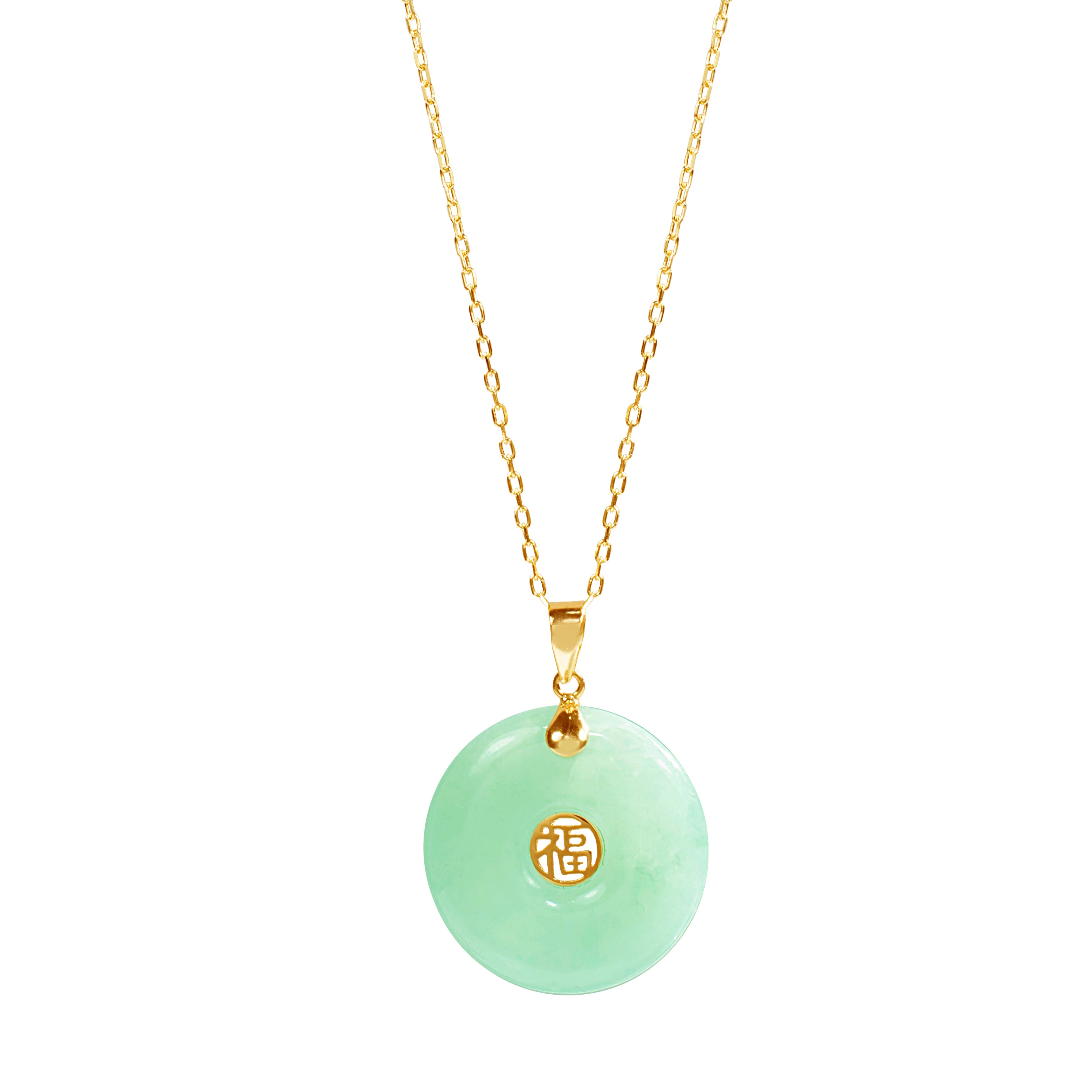 14k Natural Jade Good Luck Pendant Necklace