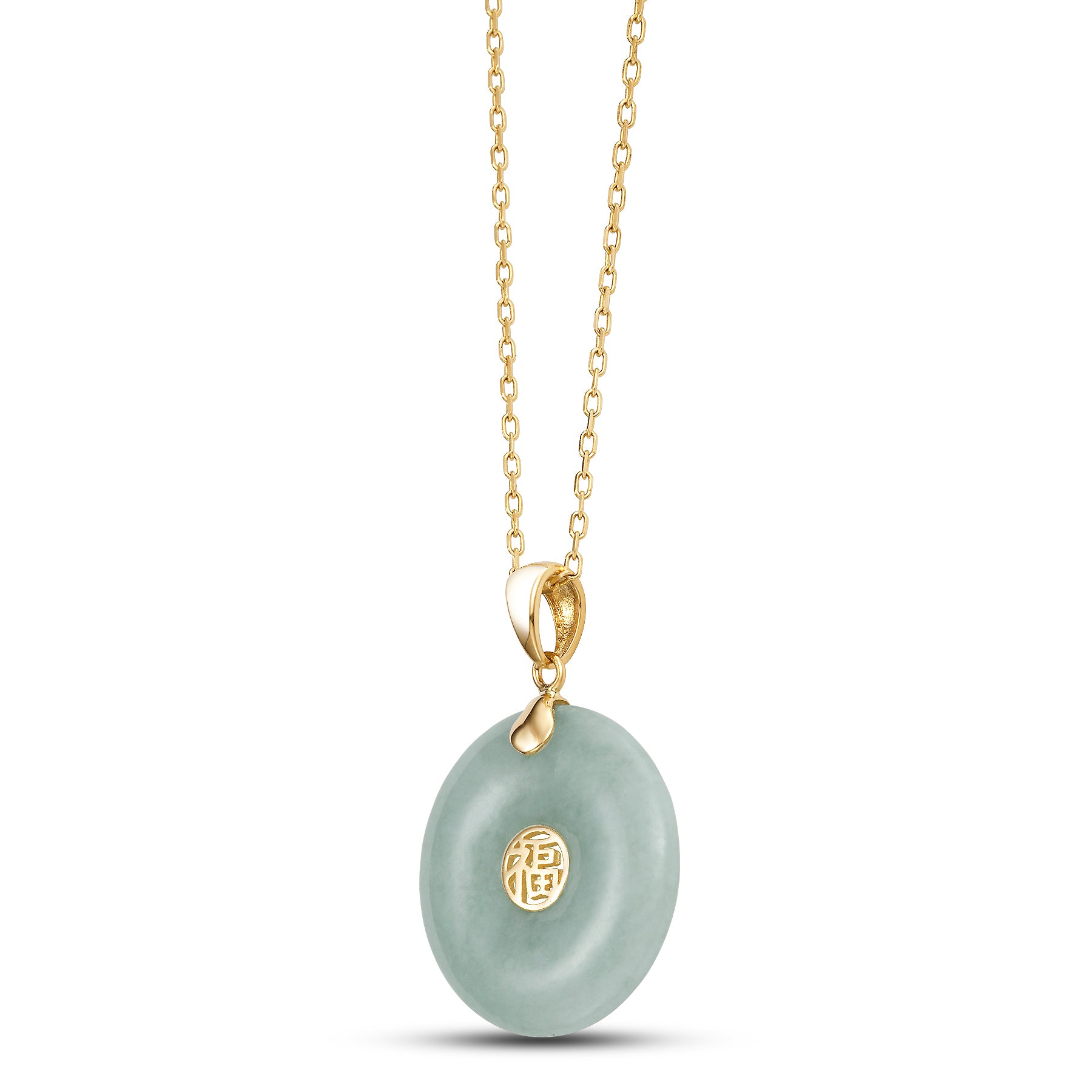 14k Natural Jade Good Luck Pendant Necklace