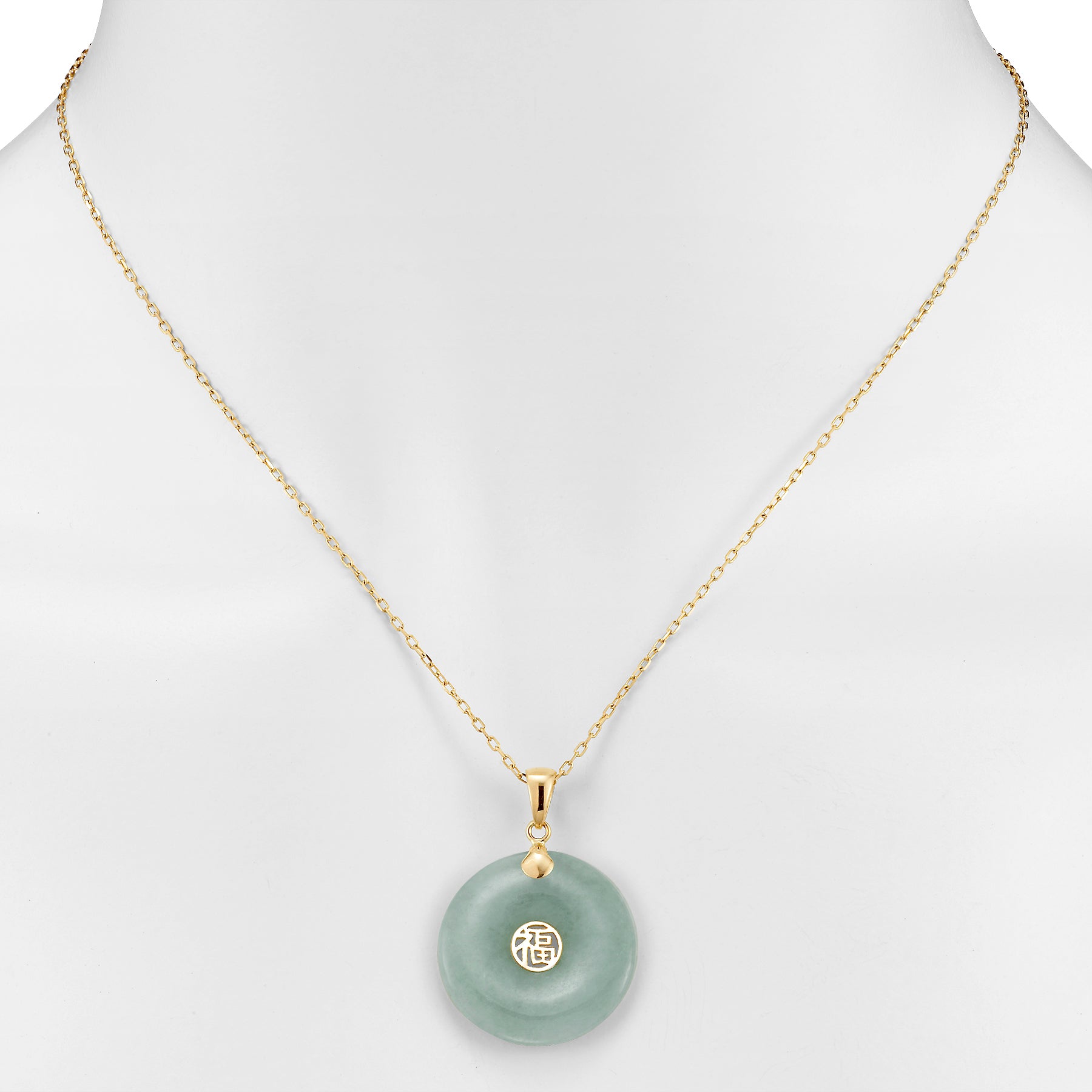 14k Natural Jade Good Luck Pendant Necklace
