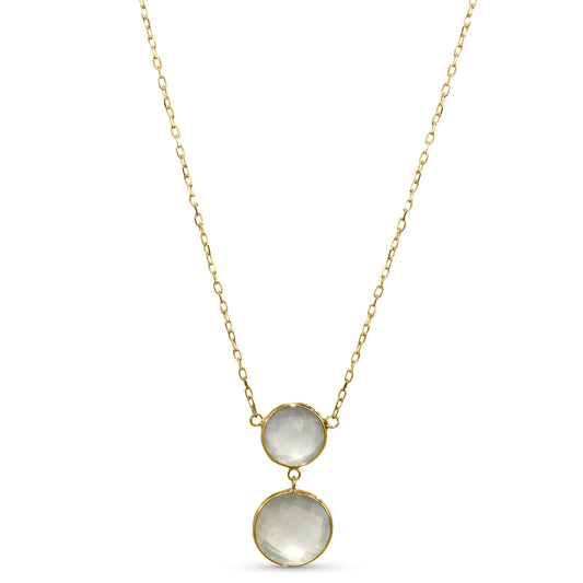 14k Grey Moonstone Double Round Bezel Pendant Necklace