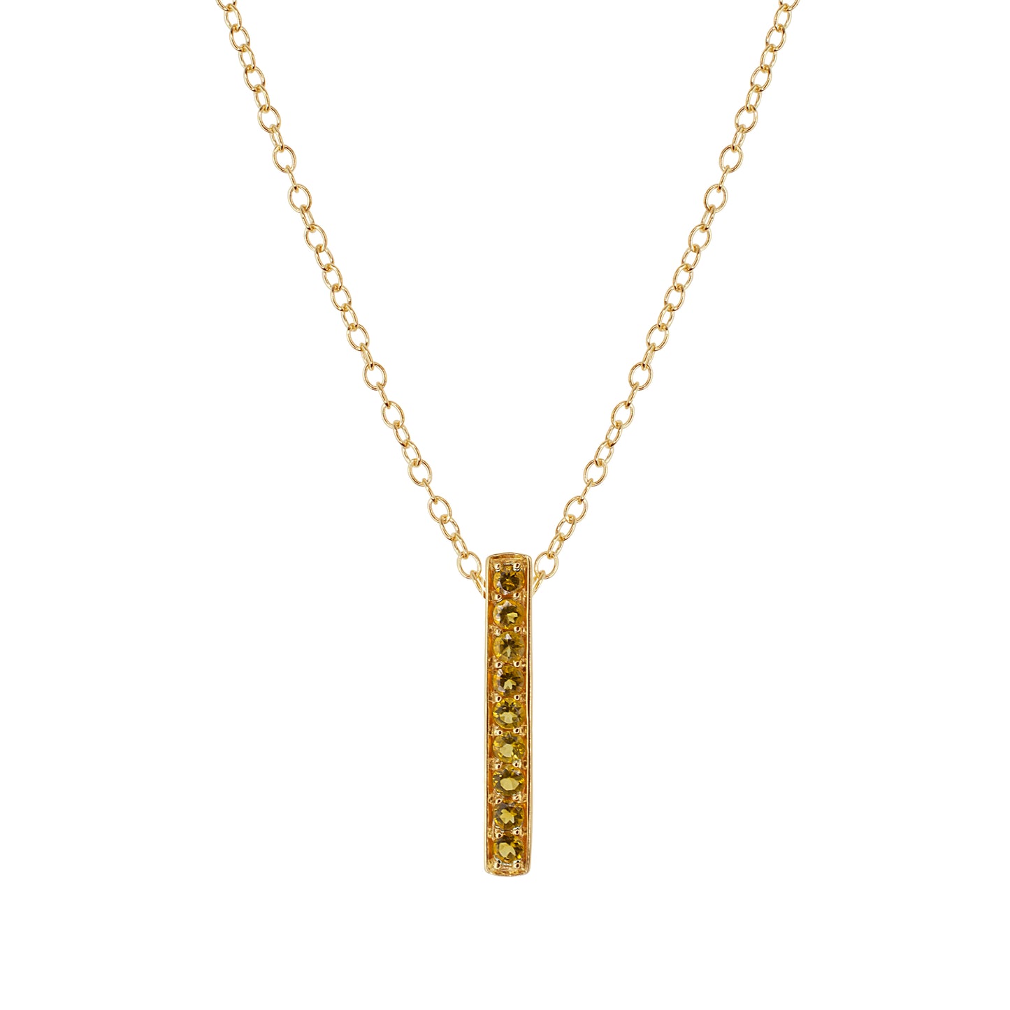 14k Citrine Vertical Bar Pendant Necklace