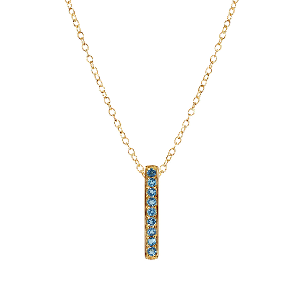 14k Swiss Blue Topaz Vertical Bar Pendant Necklace