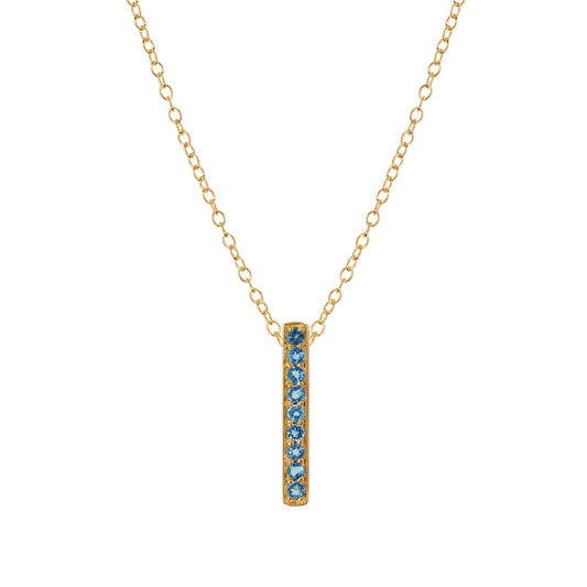 14k Swiss Blue Topaz Vertical Bar Pendant Necklace