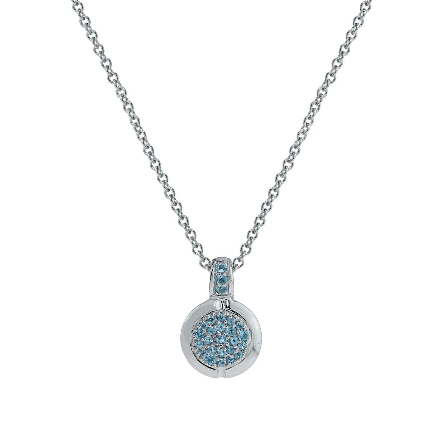 14k White Gold Blue Topaz Pendant Necklace