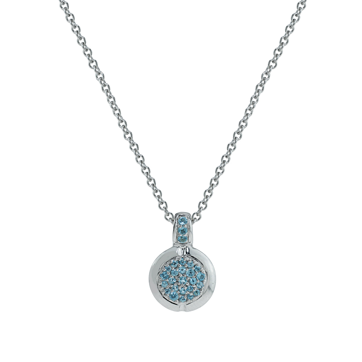 14k White Gold Blue Topaz Pendant Necklace