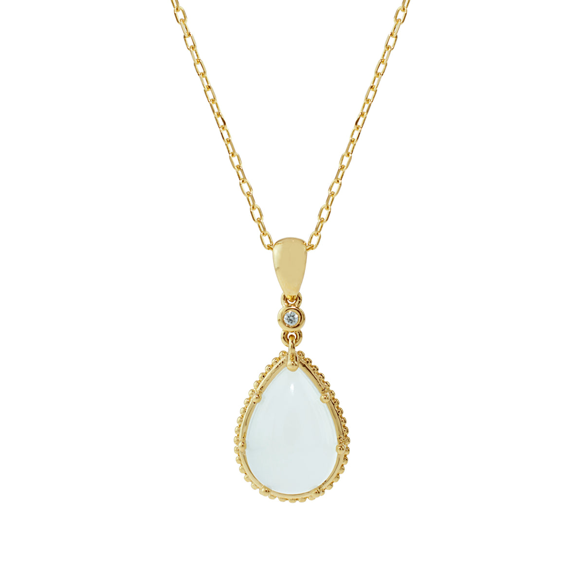 14k Moonstone Diamond Drop Pendant Necklace