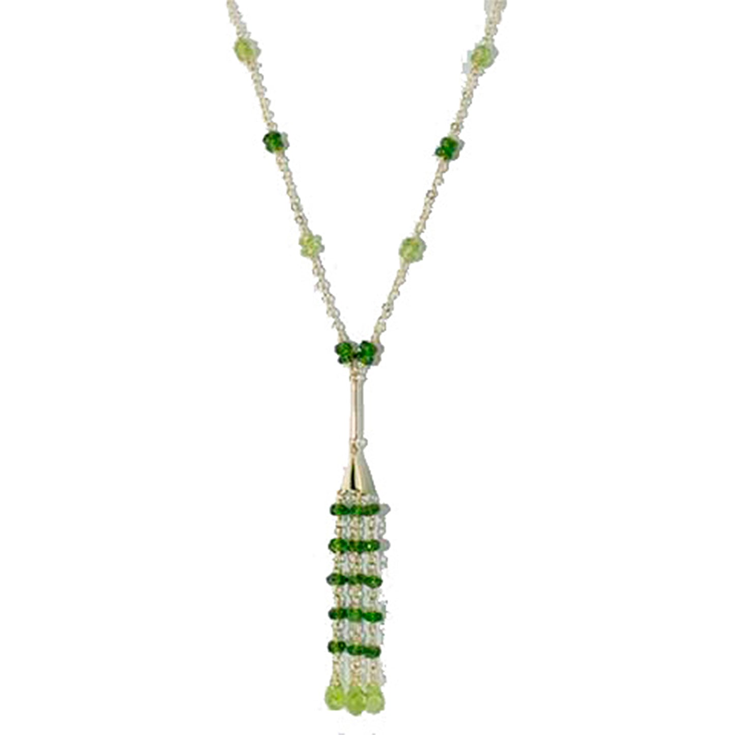 14k Peridot Chrome Diopside Fringe Necklace