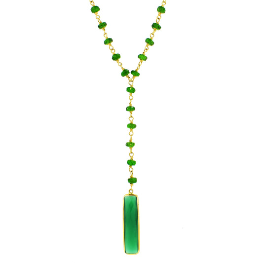 14k Chrome Diopside Green Onyx Y Necklace 17"