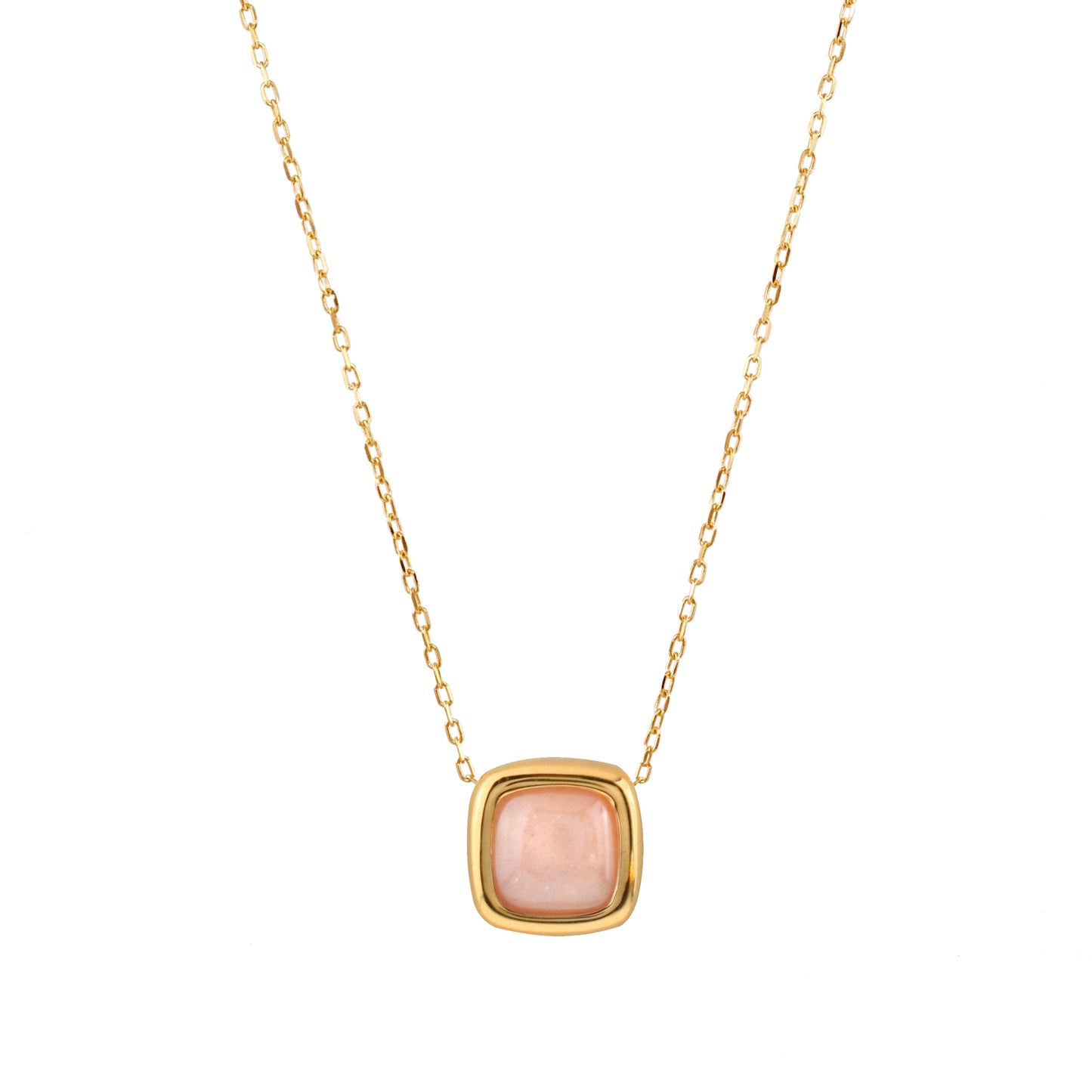14k Peach Moonstone Cushion Slide Pendant Necklace