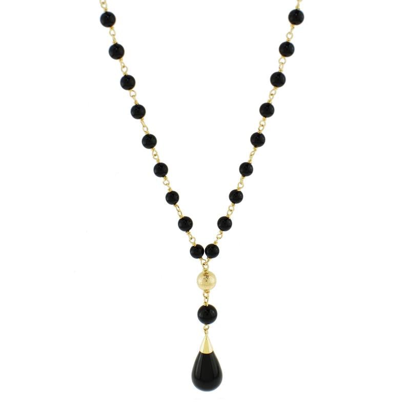14k Black Onyx Link Y Necklace 18" freeshipping - Jewelmak Shop