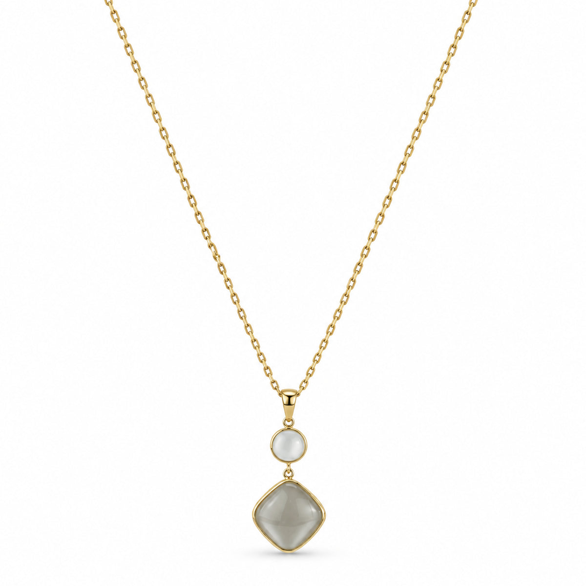 14k Grey Moonstone Bezel Pendant Necklace