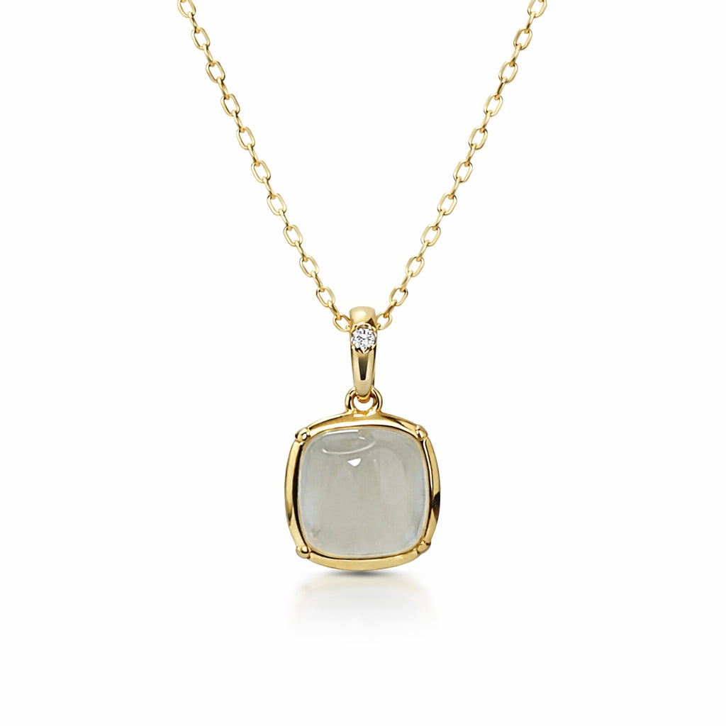 14k Grey Moonstone Diamond Pendant Necklace