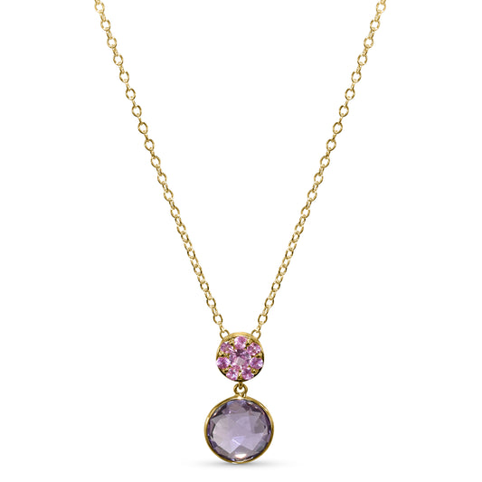 18k Pink Sapphire Amethyst Pendant Necklace