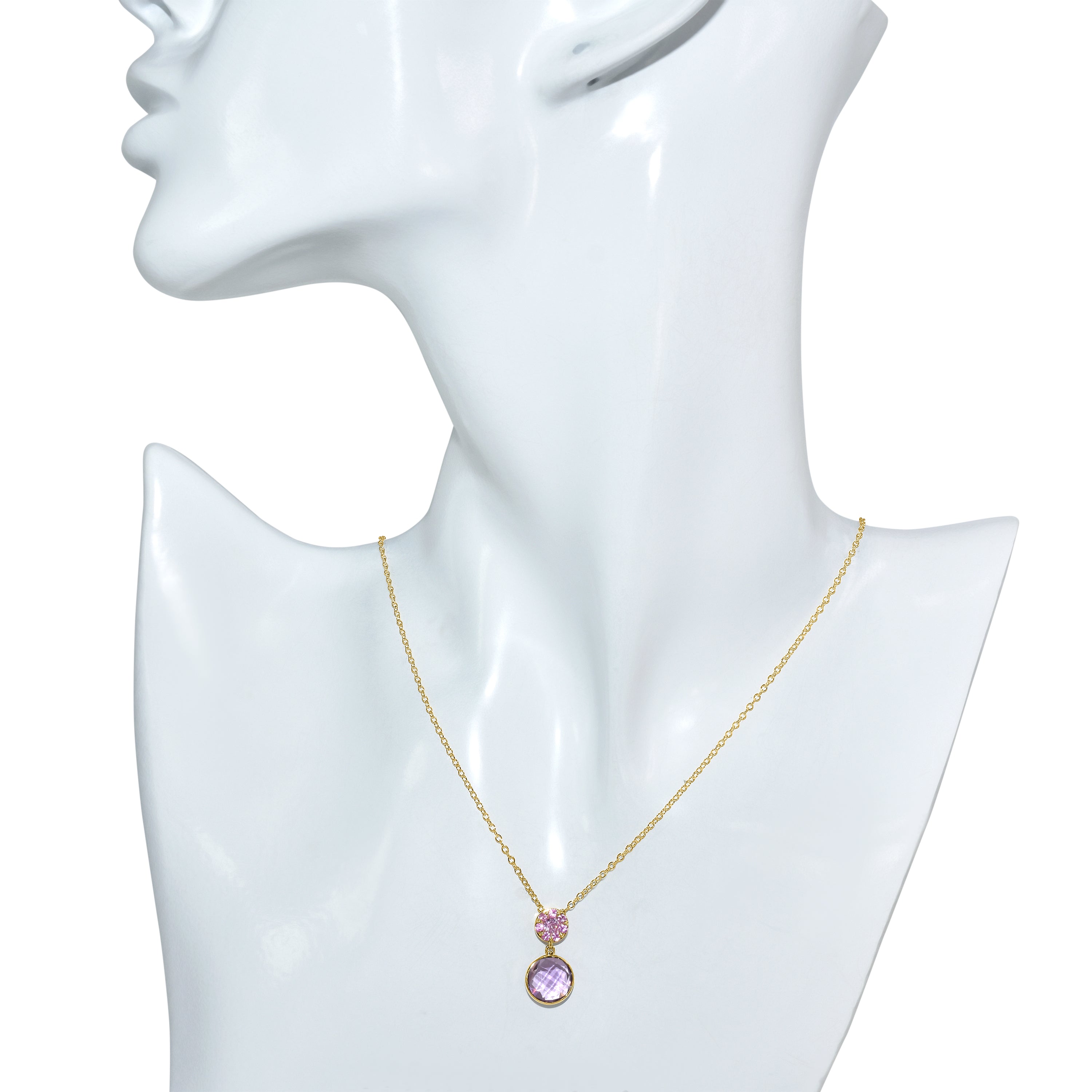 18k Pink Sapphire Amethyst Pendant Necklace 18"