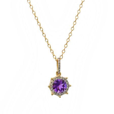 14k Amethyst Vs Diamond Pendant Necklace