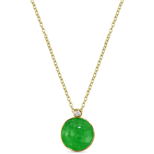 14k Green Jade Diamond Pendant Necklace