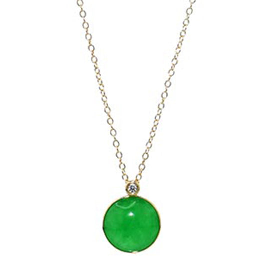 14k Green Jade Diamond Pendant Necklace