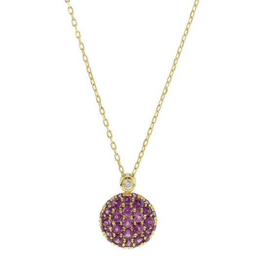 14k Rhodolite Garnet Diamond Round Pendant Necklace 17"