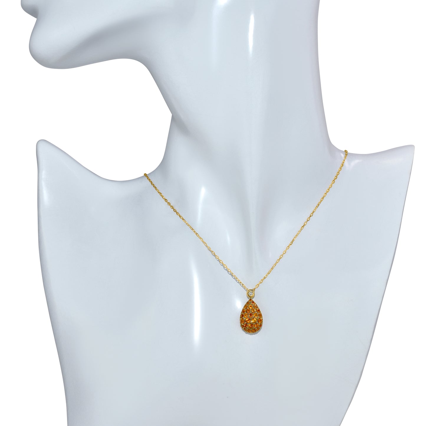 14k Madeira Citrine Diamond Pear Shape Pendant Necklace