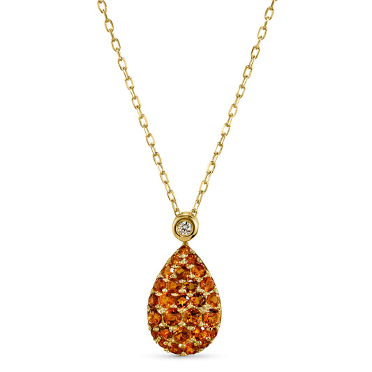 14k Madeira Citrine Diamond Pear Shape Pendant Necklace