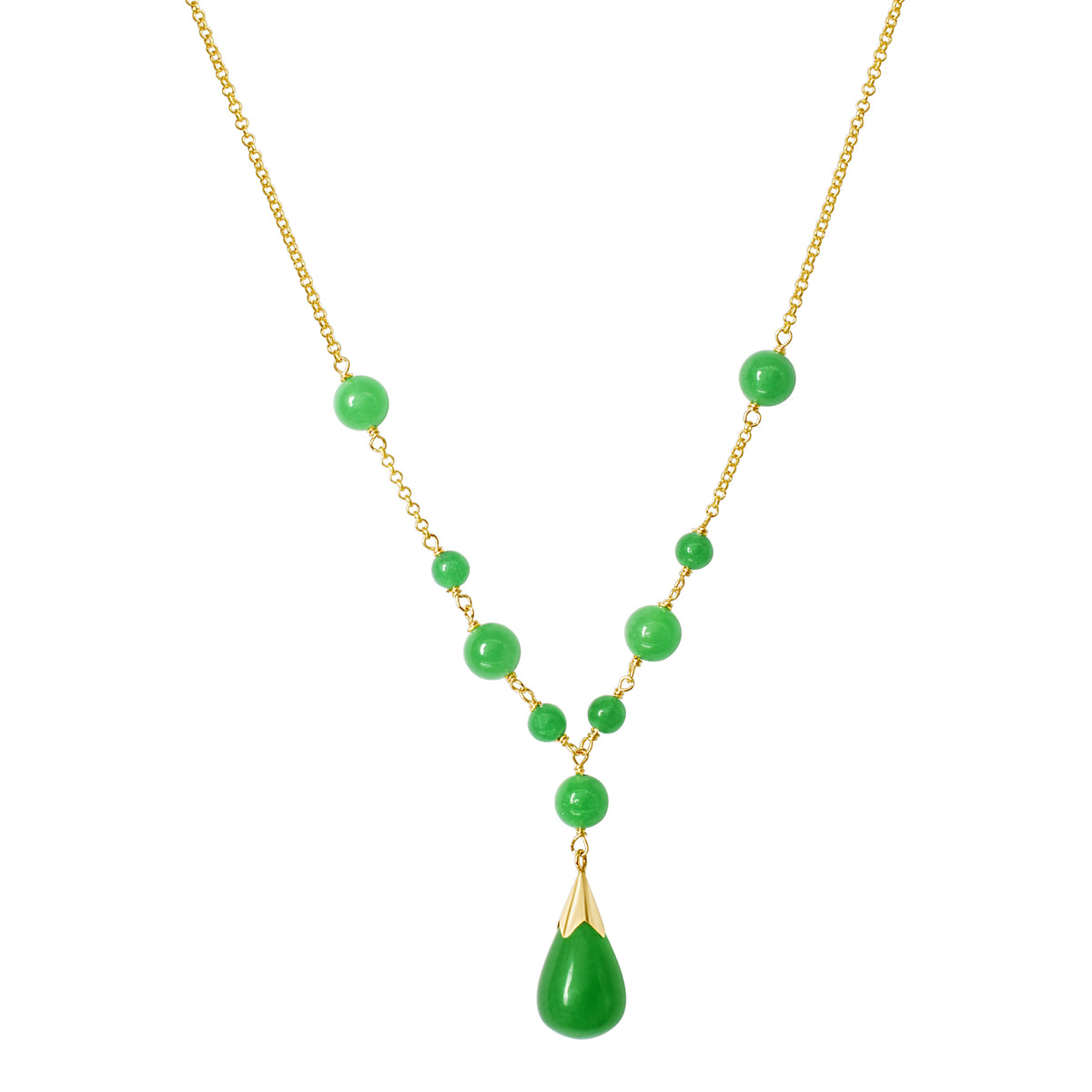 14k Green Jade Rolo Chain Necklace 18"