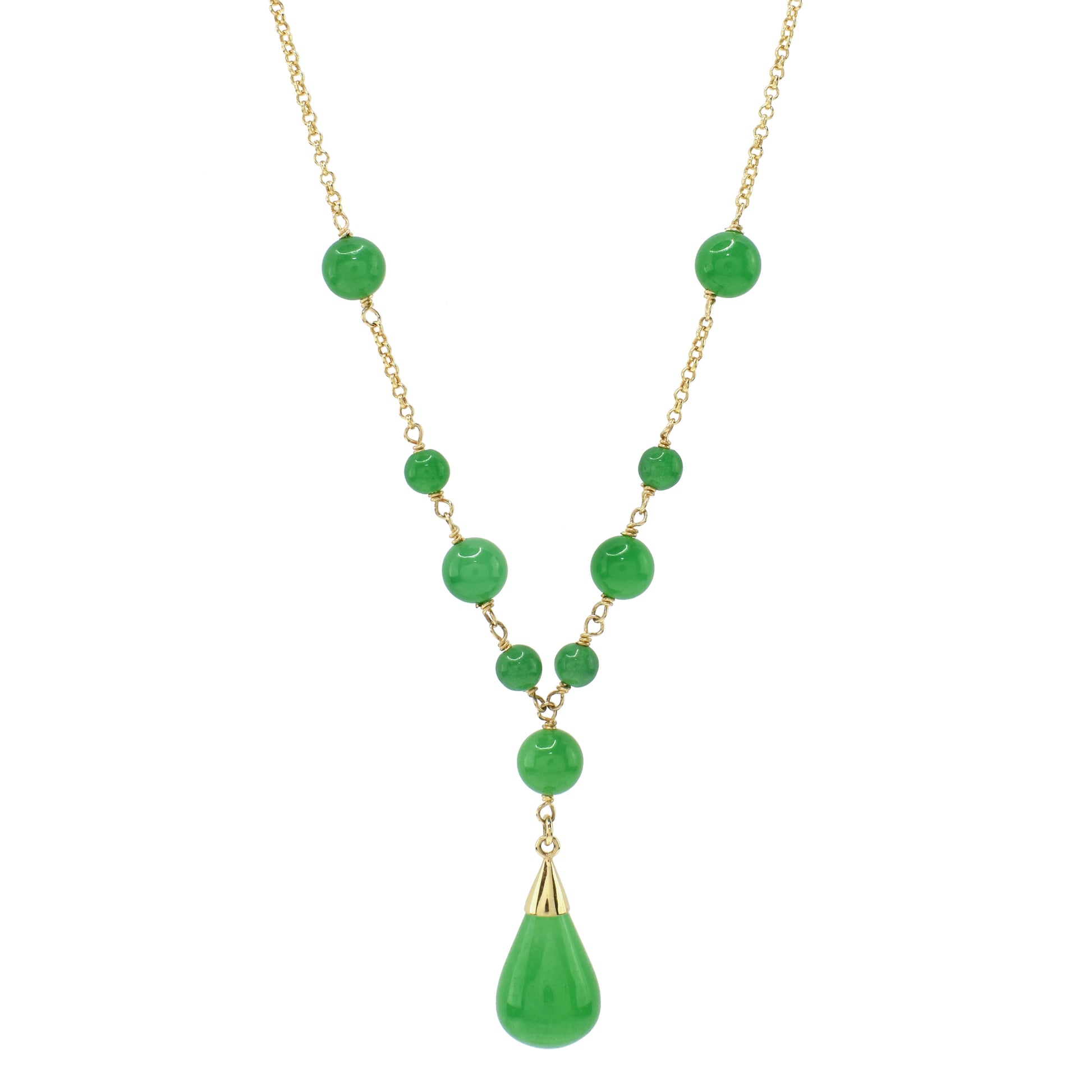 14k Green Jade Rolo Chain Necklace 18"