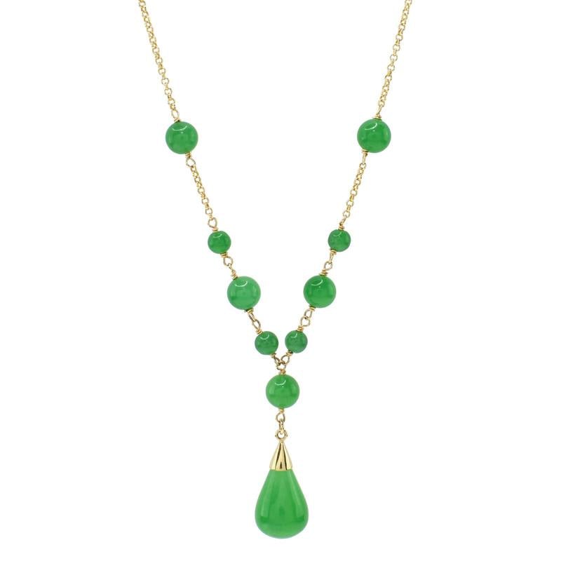 14k Green Jade Rolo Chain Necklace 18" freeshipping - Jewelmak Shop
