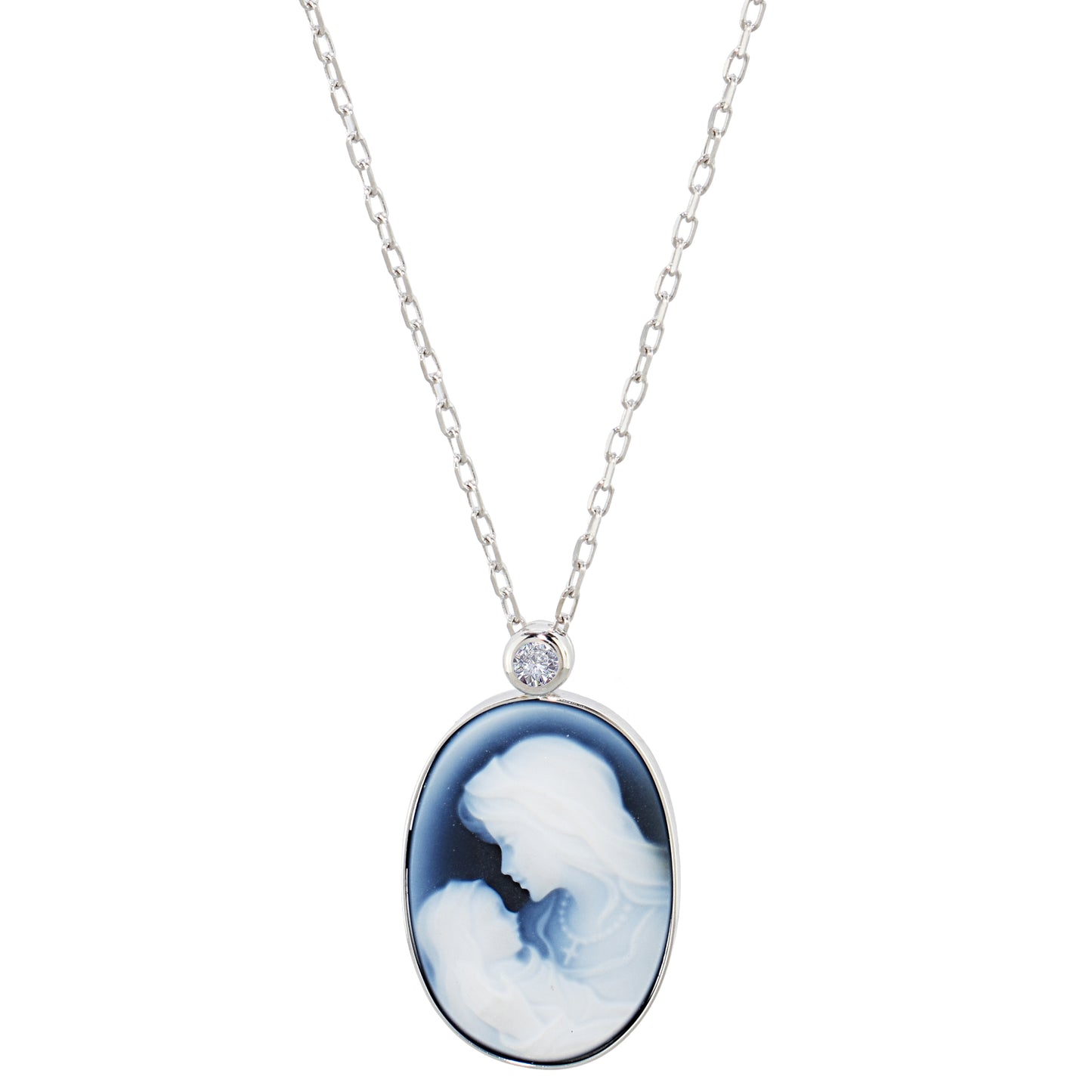 14k White Gold Cameo Diamond Pendant Necklace