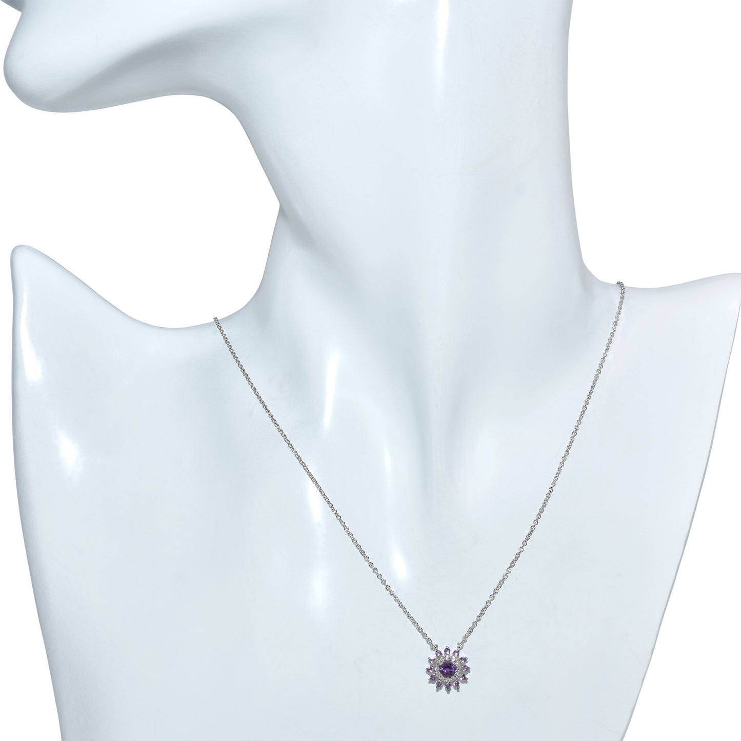 14k White Gold Diamond Amethyst Pendant Necklace