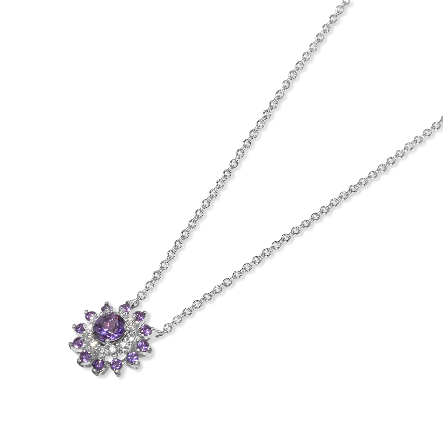 14k White Gold Diamond Amethyst Pendant Necklace