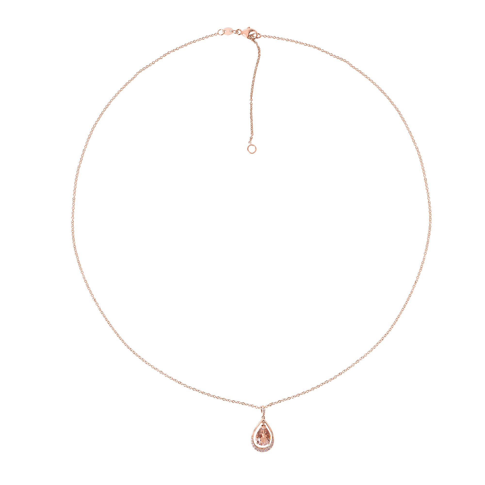 14k Rose Gold VS Diamond Morganite Pear Shape Pendant Necklace