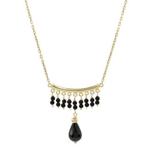 14k Black Onyx Spinel Gold Bar Necklace 17/18"