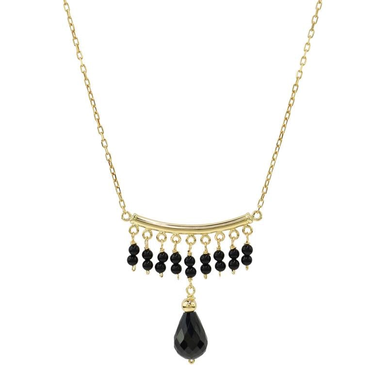 14k Black Onyx Spinel Gold Bar Necklace 17/18" freeshipping - Jewelmak Shop