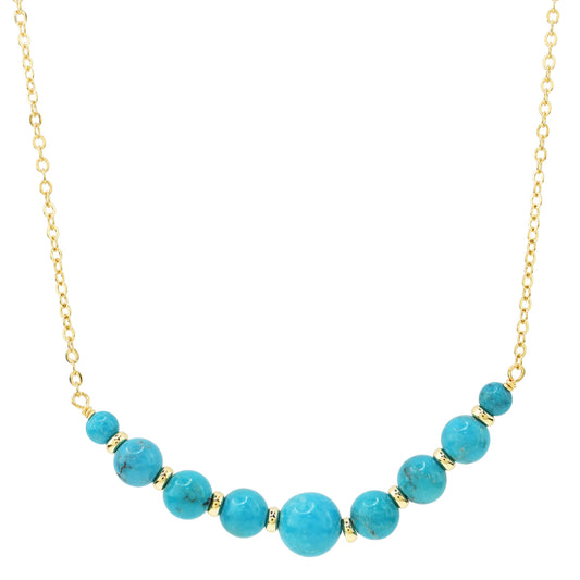 14k Stabilized Turquoise Beaded Bar Necklace 18"