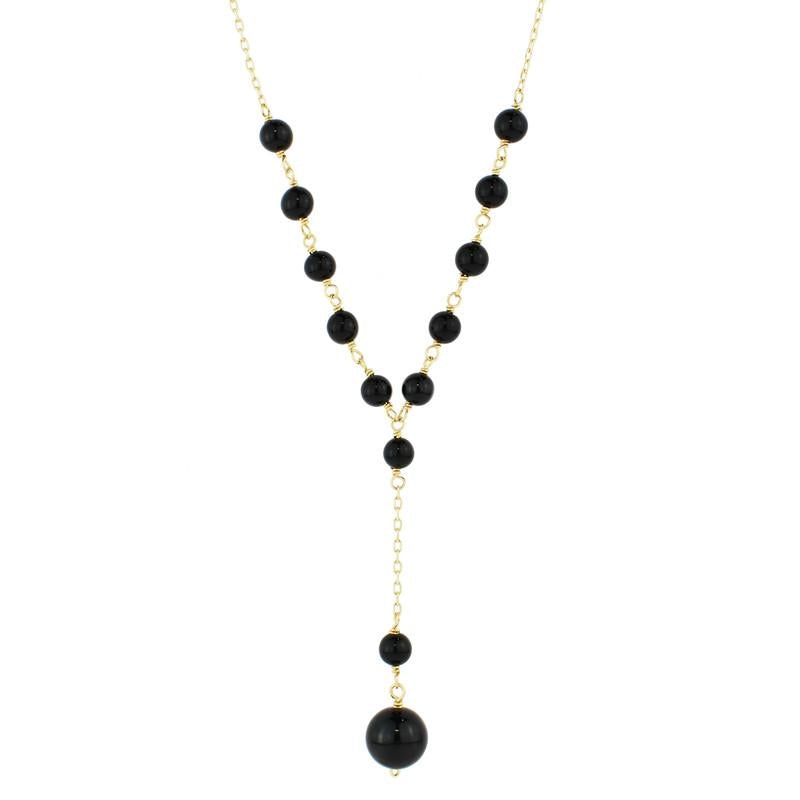 14k Black Onyx Beads Y Necklace 17" freeshipping - Jewelmak Shop