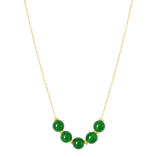 14k Green Jade Beads Slide Necklace 18"