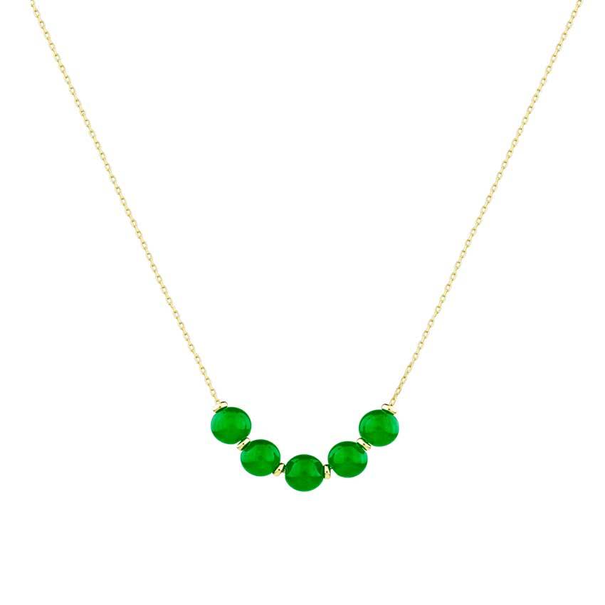 14k Green Jade Beads Slide Necklace 18"