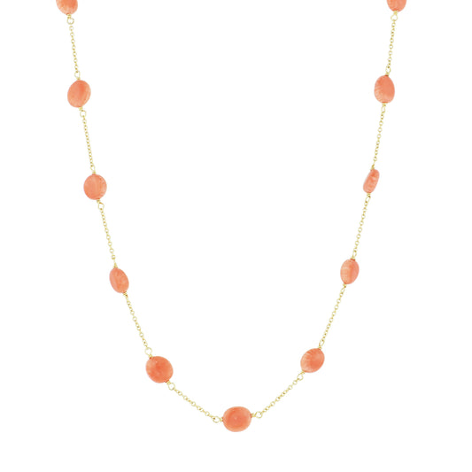 14k Pink Coral 11 Station Necklace 17"/18"