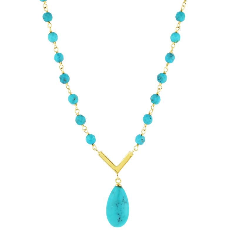 14k Turquoise Faceted Beads and Pear Pendant Necklace 18" freeshipping - Jewelmak Shop