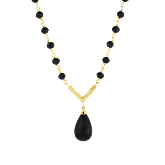 14k Spinel Beads, V Gold Bar Necklace 18"