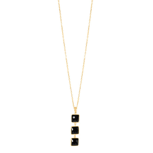 14k Black Onyx Triple Square Link Pendant Necklace 17"