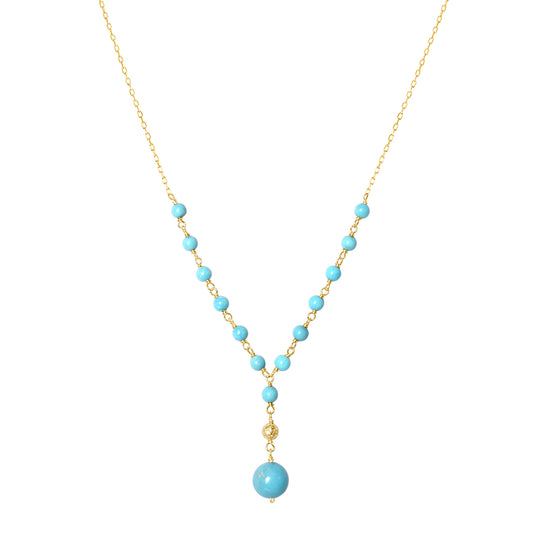 14k Turquoise Beaded Y Necklace 17"