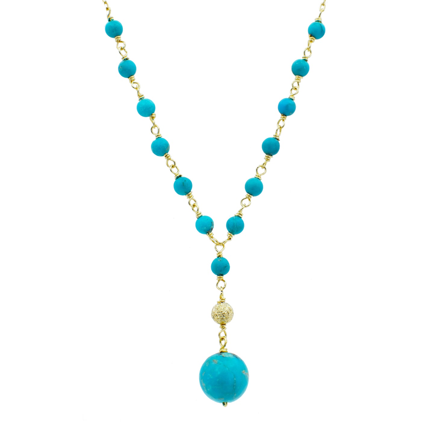14k Turquoise Beaded Y Necklace 17"